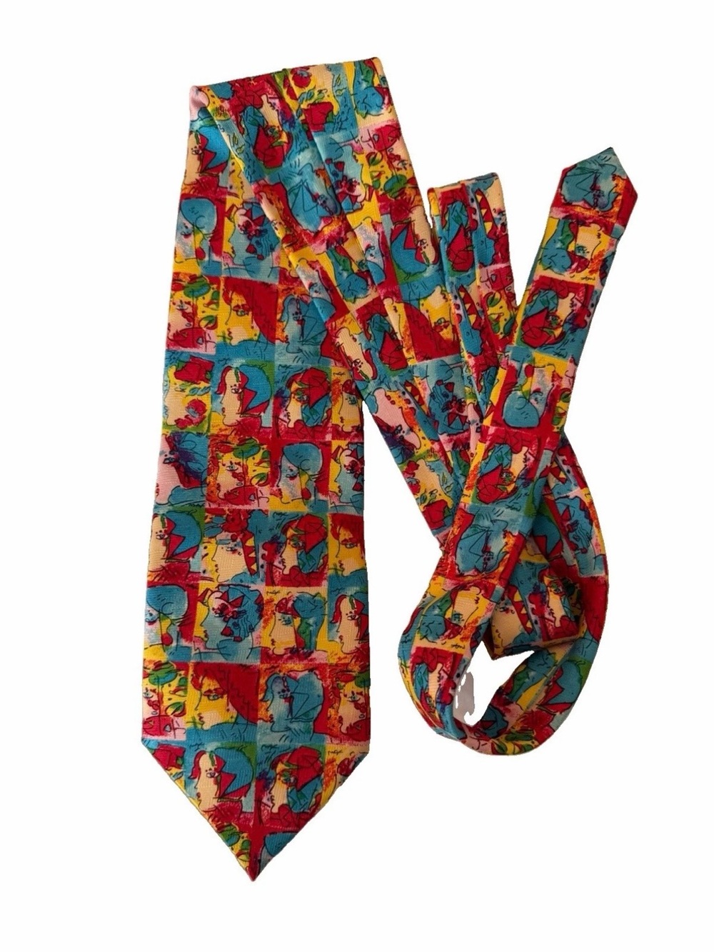 Peter Max Silk Tie Framed Profiles Vintage 1997 Pop Art Necktie 60” Like New